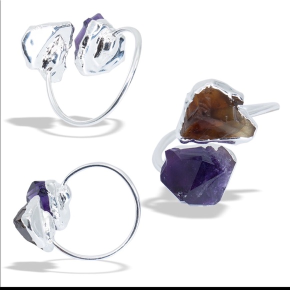 Citrine and Amethyst adjustable ring in sliver - Picture 1 of 1